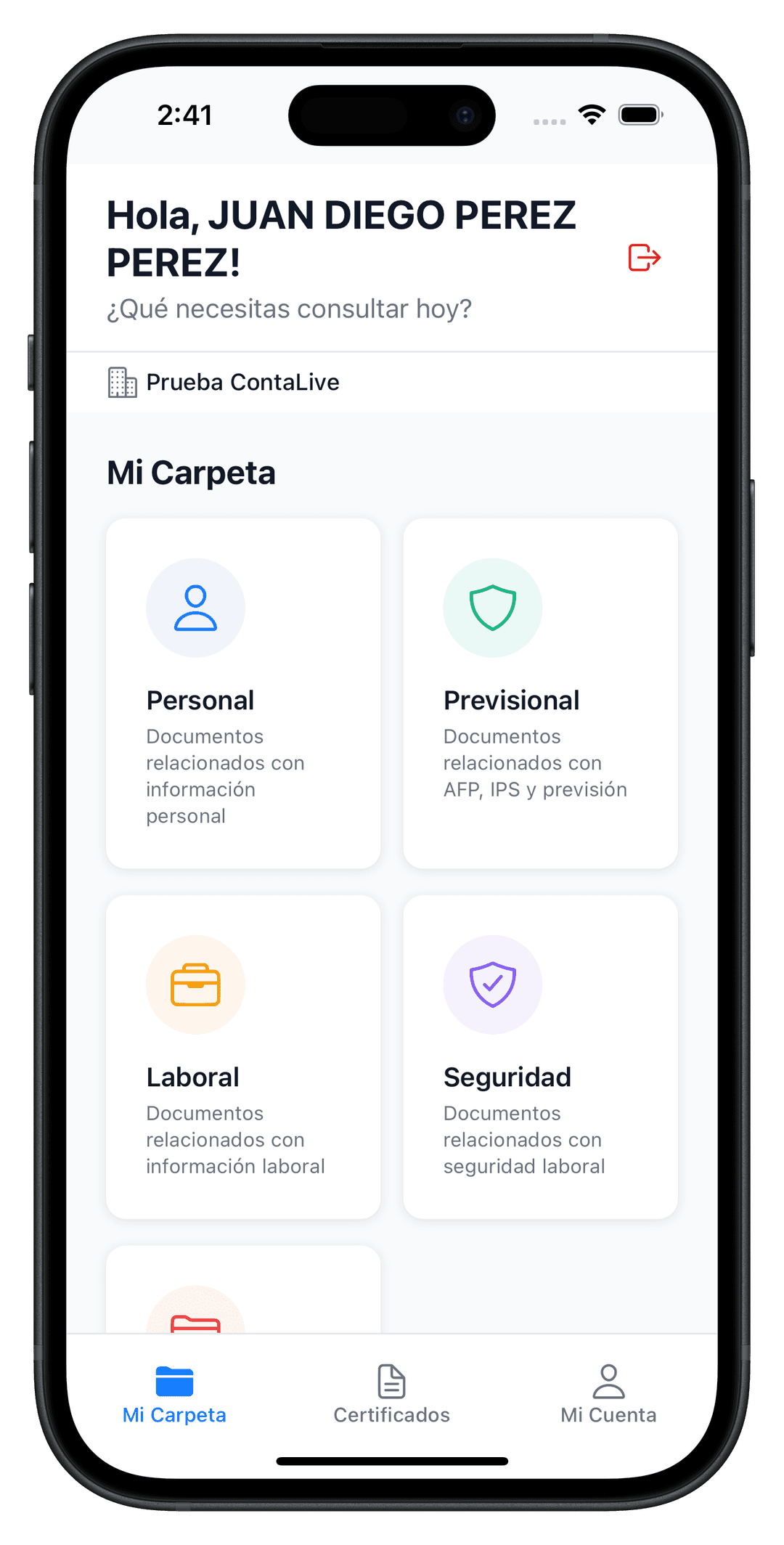 ContaLive RRHH App - Pantalla de Mi Carpeta