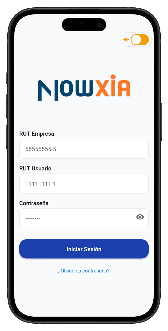 Nowxia RRHH App - Pantalla de Login