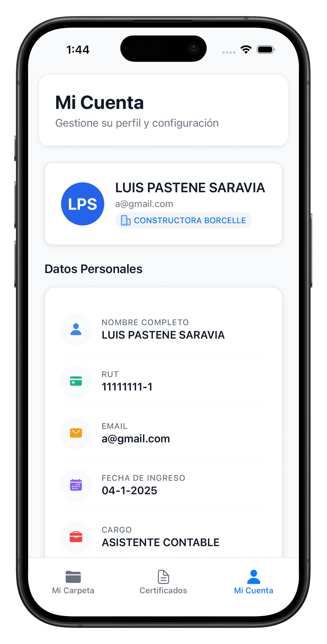 ContaLive RRHH App - Pantalla de Mi Carpeta